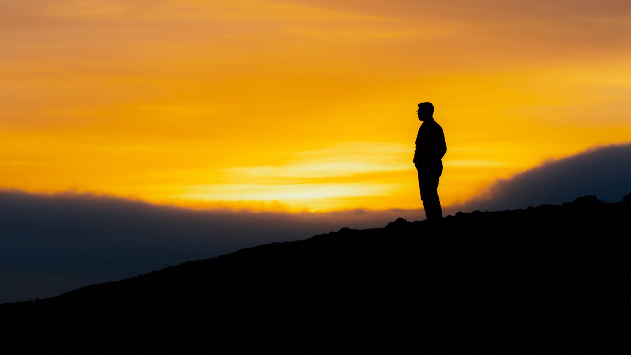 Wallpaper silhouette, sunset, sky, loneliness, solitude