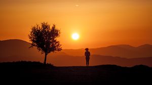 Preview wallpaper silhouette, sunset, tree, loneliness, sunlight