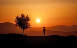 Preview wallpaper silhouette, sunset, tree, loneliness, sunlight