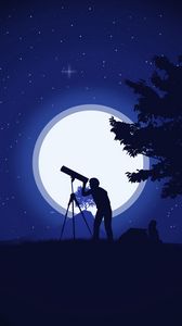 Preview wallpaper silhouette, telescope, night, stars, art, vector