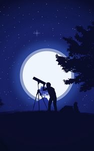 Preview wallpaper silhouette, telescope, night, stars, art, vector