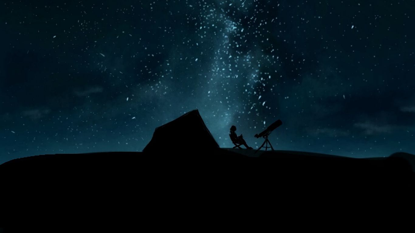 Download wallpaper 1366x768 silhouette, telescope, starry sky, night ...