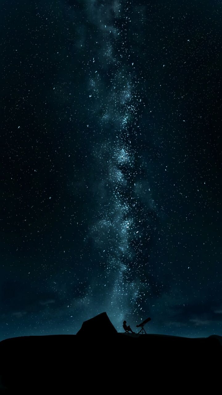 Download wallpaper 720x1280 silhouette, telescope, starry sky, night ...