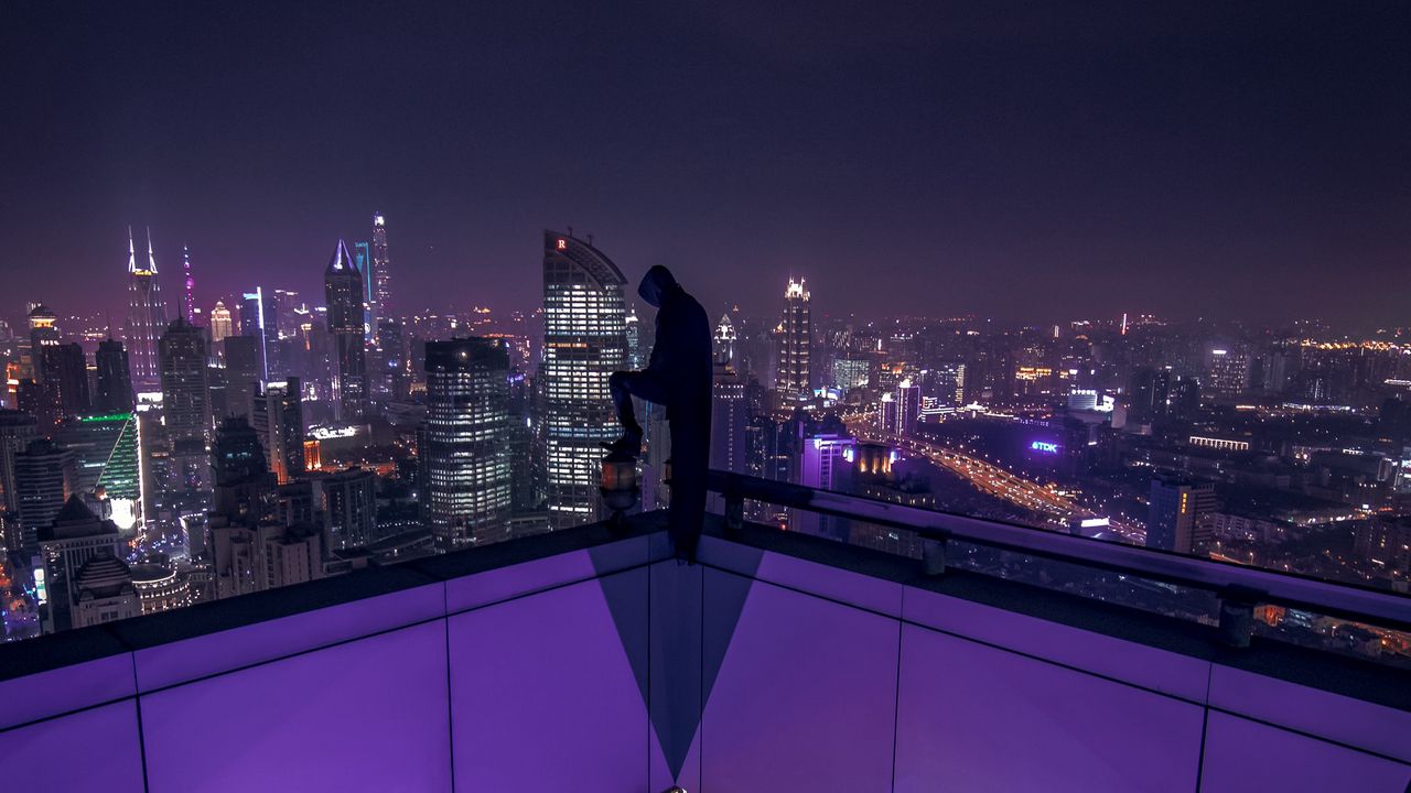 Wallpaper silhouette, top view, city, skyscrapers