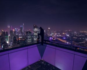 Preview wallpaper silhouette, top view, city, skyscrapers