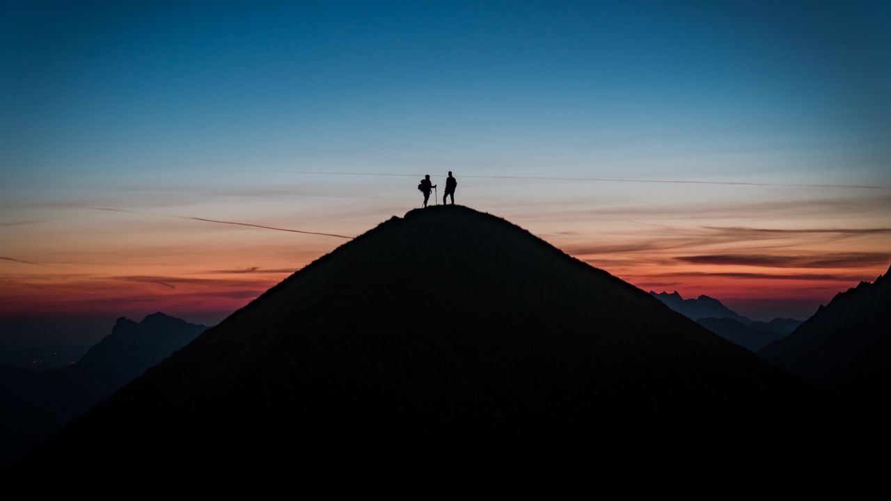 Wallpaper silhouette, travel, hill, sunset, sky
