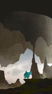 Preview wallpaper silhouette, traveler, rocks, cave, art
