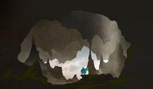 Preview wallpaper silhouette, traveler, rocks, cave, art