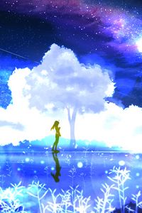 Preview wallpaper silhouette, tree, loneliness, starry sky, art