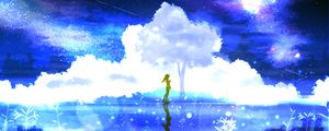 Preview wallpaper silhouette, tree, loneliness, starry sky, art