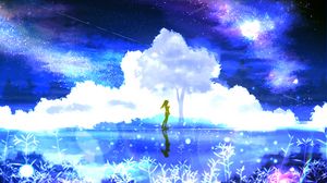 Preview wallpaper silhouette, tree, loneliness, starry sky, art