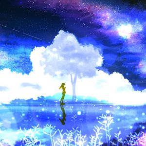 Preview wallpaper silhouette, tree, loneliness, starry sky, art