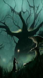 Preview wallpaper silhouette, tree, mushroom, travel, art