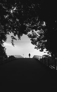 Preview wallpaper silhouette, trees, bw, walk, lonely, loneliness