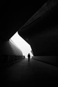 Preview wallpaper silhouette, tunnel, bw, architecture