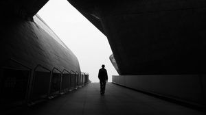 Preview wallpaper silhouette, tunnel, bw, architecture