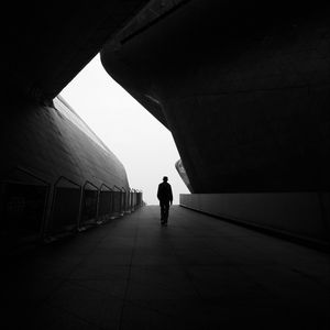 Preview wallpaper silhouette, tunnel, bw, architecture