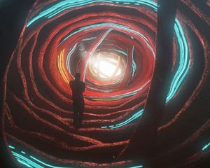 Preview wallpaper silhouette, tunnel, cave, glow, 3d