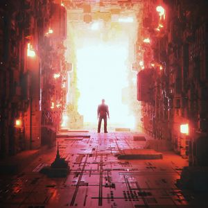Preview wallpaper silhouette, tunnel, light, bright, art