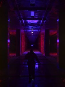 Preview wallpaper silhouette, tunnel, neon, dark