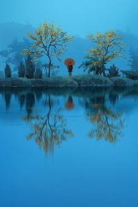 Preview wallpaper silhouette, umbrella, lake, reflection, art