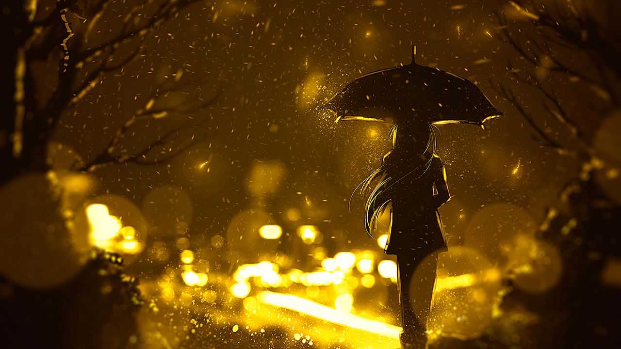 Wallpaper silhouette, umbrella, loneliness, art, night