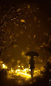 Preview wallpaper silhouette, umbrella, loneliness, art, night