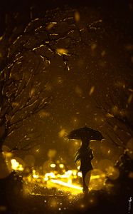 Preview wallpaper silhouette, umbrella, loneliness, art, night