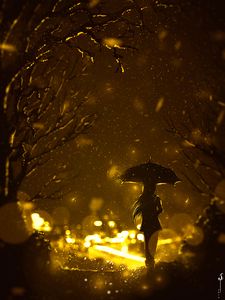 Preview wallpaper silhouette, umbrella, loneliness, art, night