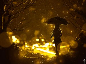 Preview wallpaper silhouette, umbrella, loneliness, art, night