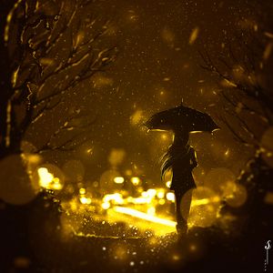 Preview wallpaper silhouette, umbrella, loneliness, art, night