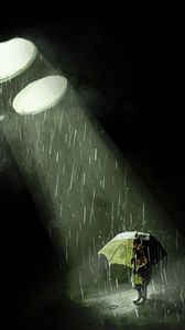 Preview wallpaper silhouette, umbrella, rain, light, beam, art