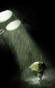 Preview wallpaper silhouette, umbrella, rain, light, beam, art