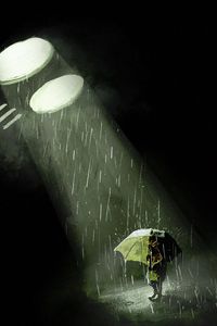 Preview wallpaper silhouette, umbrella, rain, light, beam, art