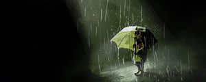 Preview wallpaper silhouette, umbrella, rain, light, beam, art