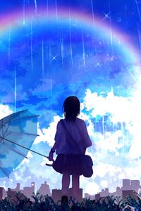 Preview wallpaper silhouette, umbrella, rainbow, rain, art
