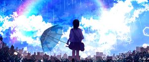 Preview wallpaper silhouette, umbrella, rainbow, rain, art