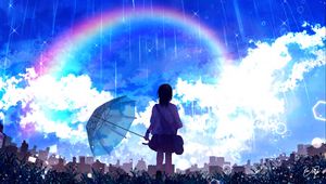 Preview wallpaper silhouette, umbrella, rainbow, rain, art