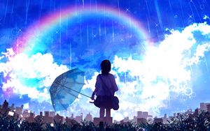 Preview wallpaper silhouette, umbrella, rainbow, rain, art