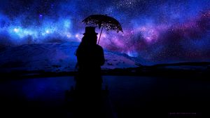 Preview wallpaper silhouette, umbrella, starry sky, space