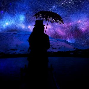 Preview wallpaper silhouette, umbrella, starry sky, space