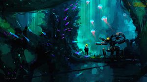 Preview wallpaper silhouette, underwater world, jellyfish, art