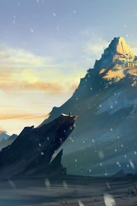 Preview wallpaper silhouette, wanderer, rock, fantasy, art