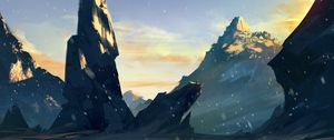 Preview wallpaper silhouette, wanderer, rock, fantasy, art
