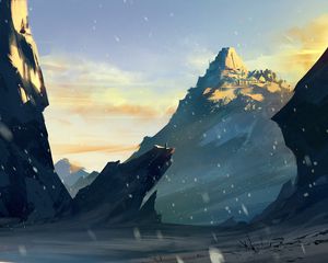 Preview wallpaper silhouette, wanderer, rock, fantasy, art