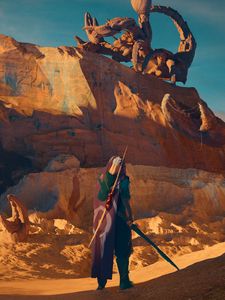 Preview wallpaper silhouette, warrior, canyon, art