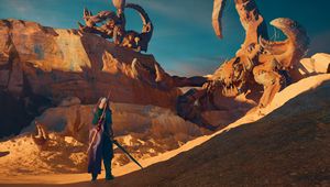 Preview wallpaper silhouette, warrior, canyon, art