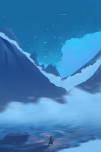 Preview wallpaper silhouette, warrior, mountains, fog, art
