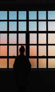 Preview wallpaper silhouette, window, lattice, girl