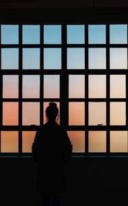 Preview wallpaper silhouette, window, lattice, girl